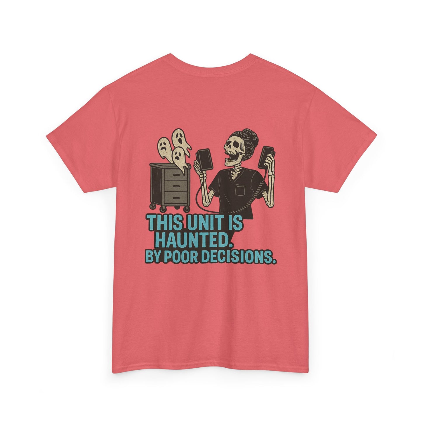 Haunted Poor Decisions Tee – Fun Unisex Heavy Cotton T-Shirt, Halloween Gift, Graphic Tee for Parties, Casual Wear, Spooky Humor