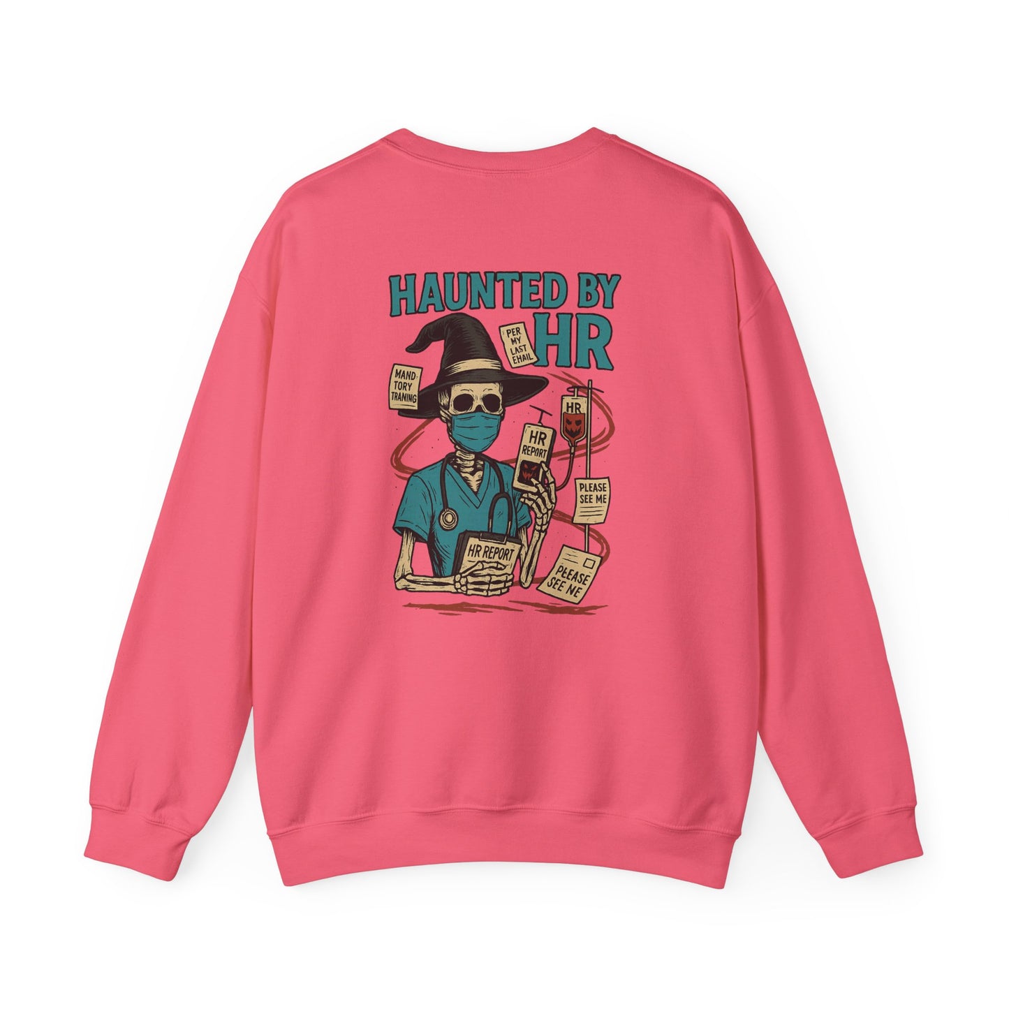 Haunted by HR Sweatshirt, Cozy Unisex Crewneck, Spooky Office Humor, Halloween Gift, Work Attire, Casual Wear