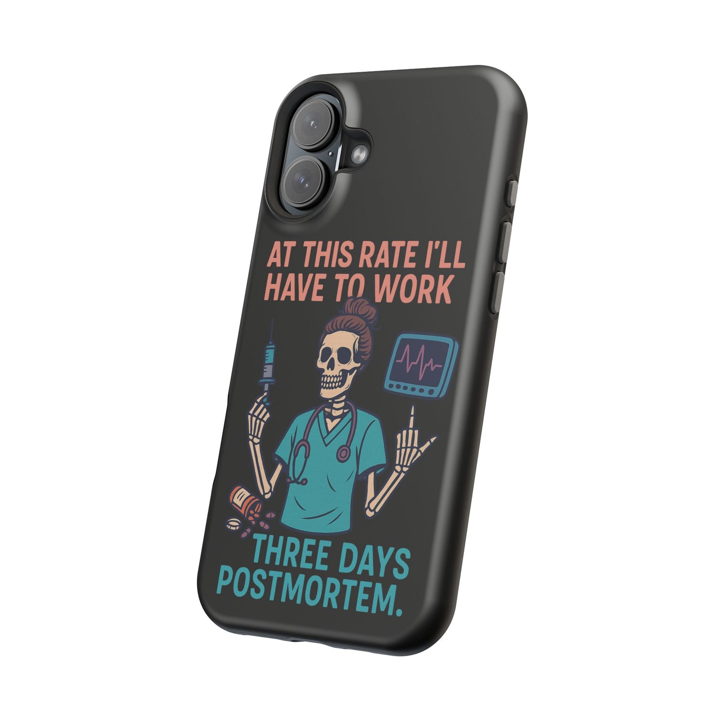 Magnetic Tough Phone Case, 3 Days Postmortem Skull Design, Cute Nurse Gift, Halloween Decor, Unique Phone Accessory