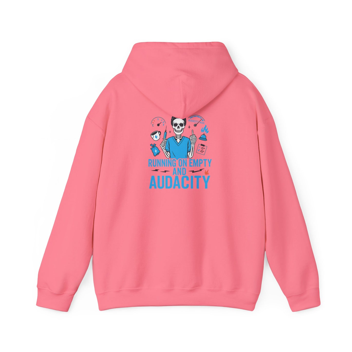 “Running on Empty and Audacity” – Chaotic Nurse Hoodie