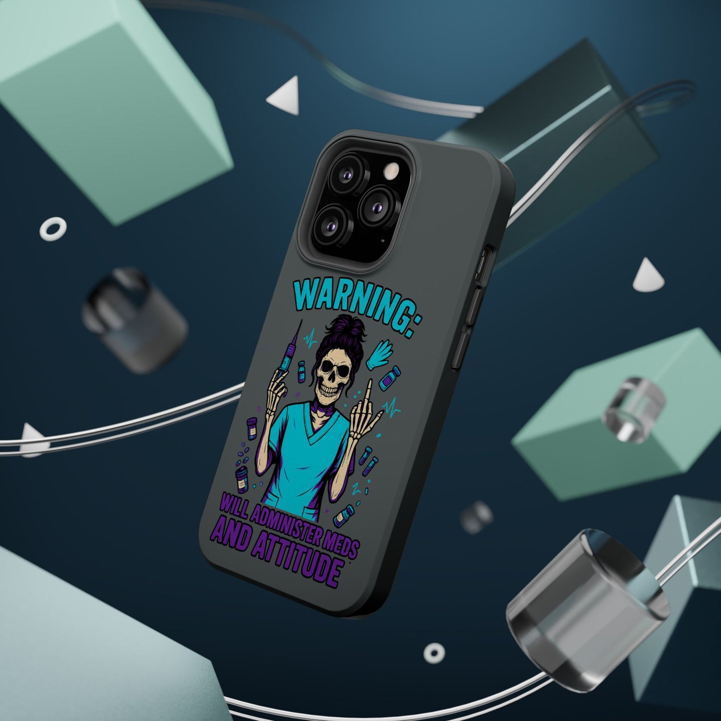 Warning: Meds & Attitude Magnetic Tough Cases | Nurse Gift, Skull Design, Phone Accessory, Healthcare Humor Case, Unique Tech Accessory