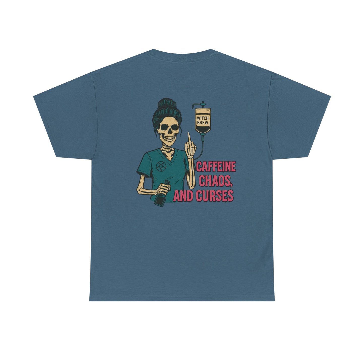 Witchy Caffeine Chaos Tee | Unisex Heavy Cotton Shirt for Halloween, Casual Wear, Gift for Her, Spooky Season, Witchy Vibes