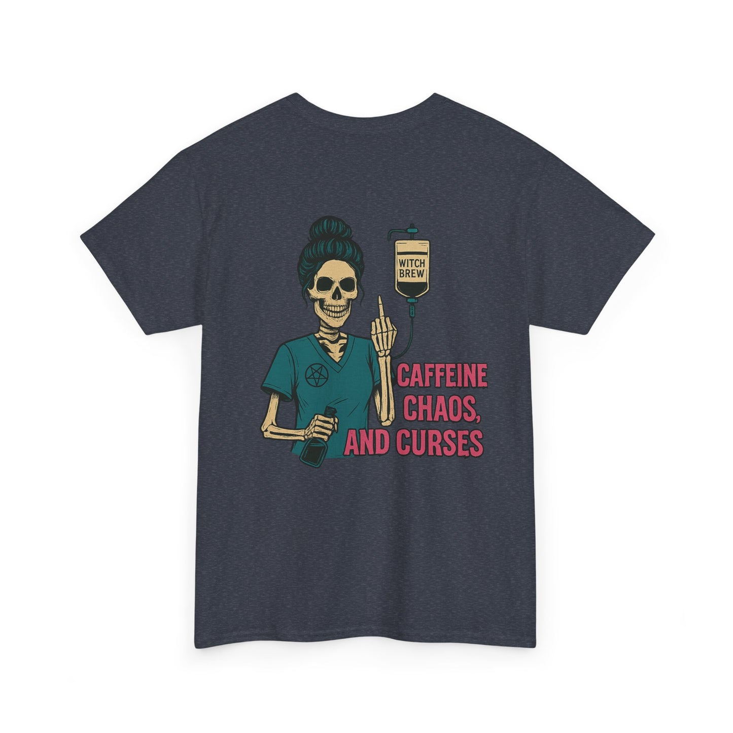 Witchy Caffeine Chaos Tee | Unisex Heavy Cotton Shirt for Halloween, Casual Wear, Gift for Her, Spooky Season, Witchy Vibes