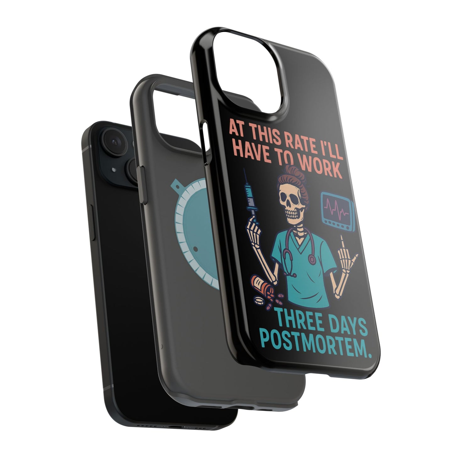 Magnetic Tough Phone Case, 3 Days Postmortem Skull Design, Cute Nurse Gift, Halloween Decor, Unique Phone Accessory