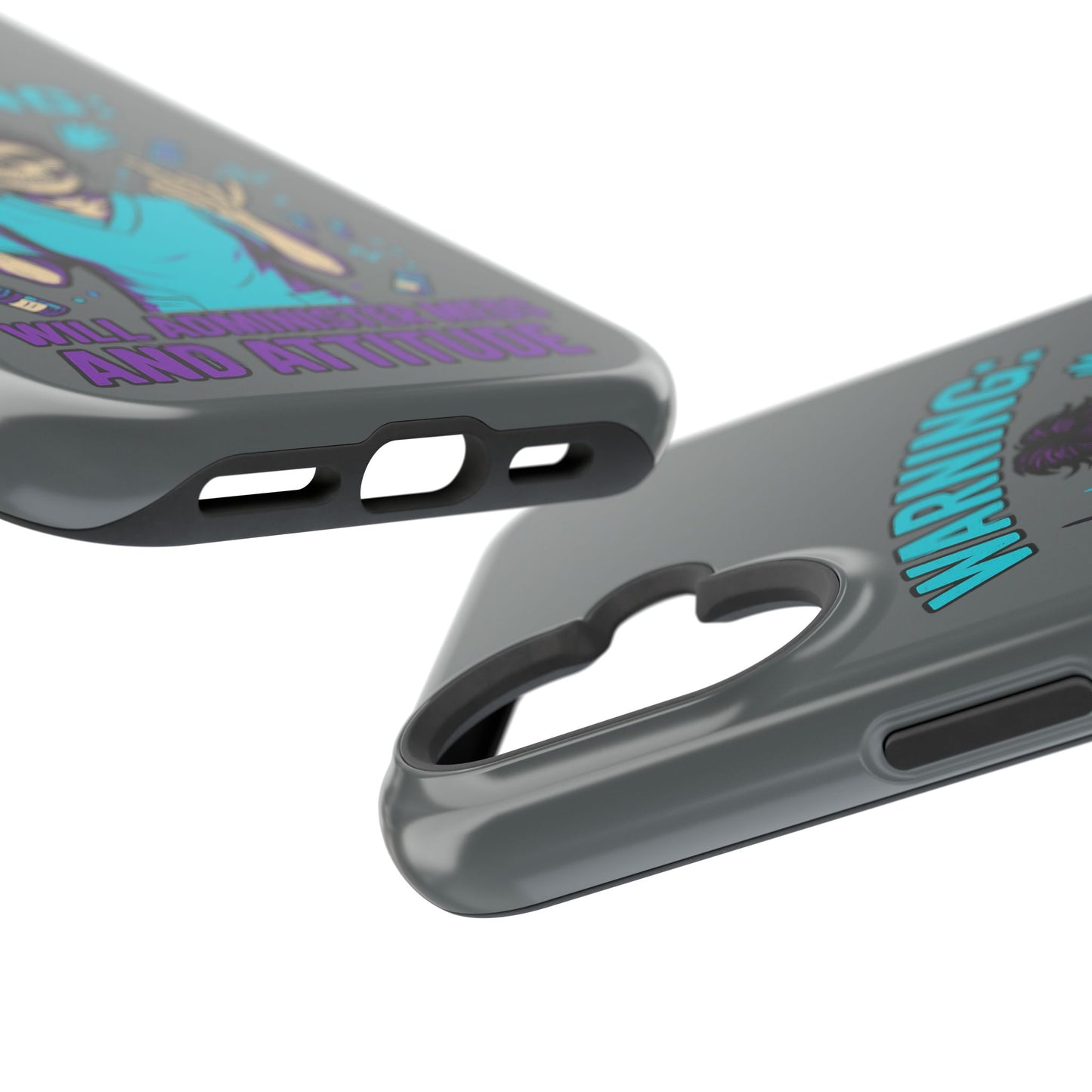 Warning: Meds & Attitude Magnetic Tough Cases | Nurse Gift, Skull Design, Phone Accessory, Healthcare Humor Case, Unique Tech Accessory