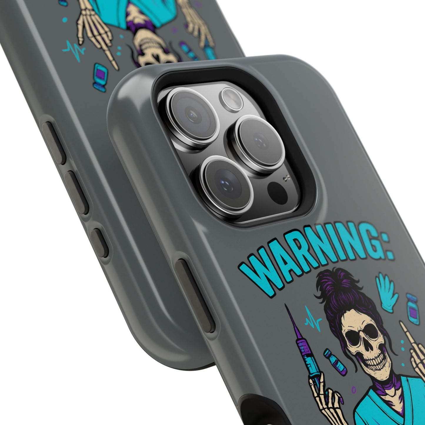 Warning: Meds & Attitude Magnetic Tough Cases | Nurse Gift, Skull Design, Phone Accessory, Healthcare Humor Case, Unique Tech Accessory