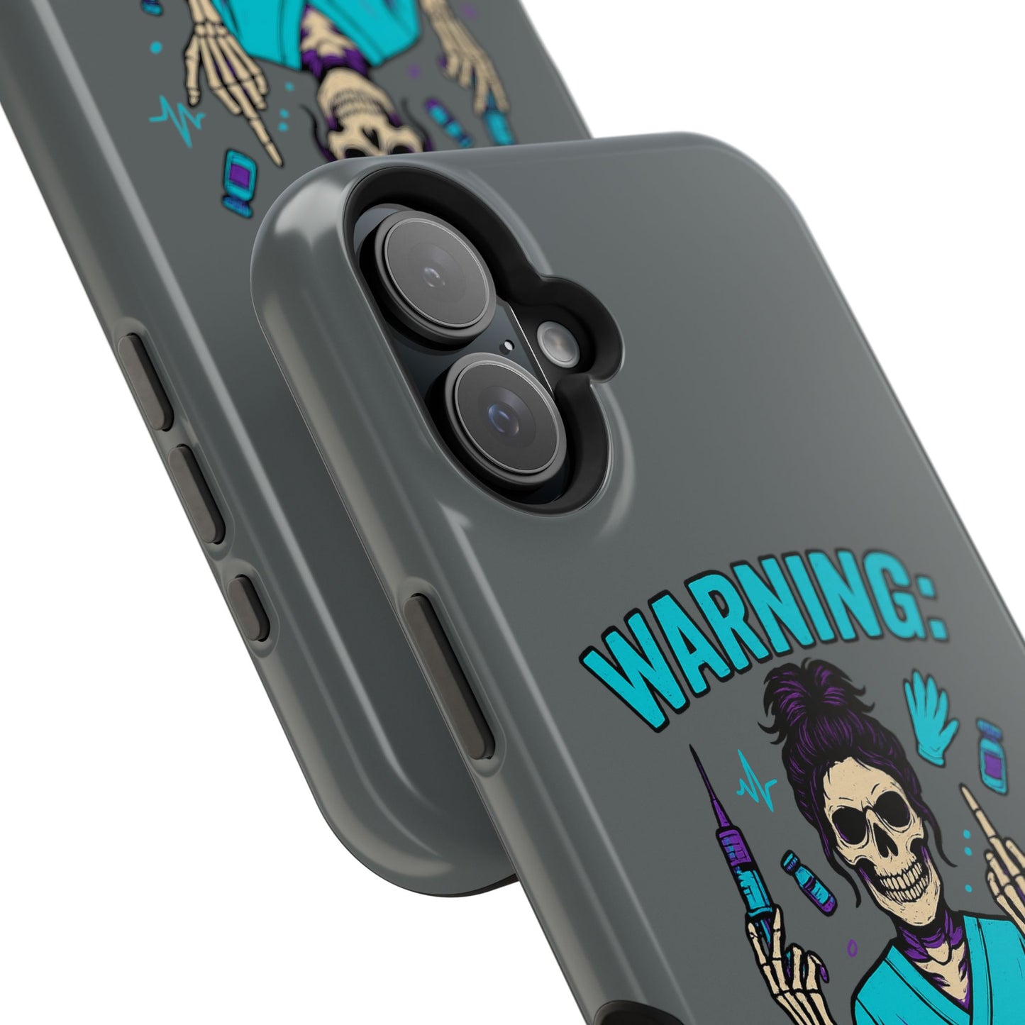 Warning: Meds & Attitude Magnetic Tough Cases | Nurse Gift, Skull Design, Phone Accessory, Healthcare Humor Case, Unique Tech Accessory