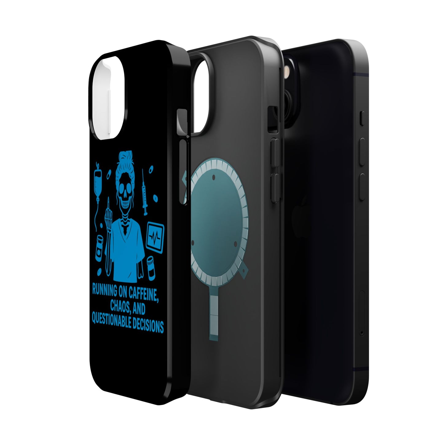 Running on Caffeine, Chaos, and Questionable Decisions” – Nurse Life Phone Case