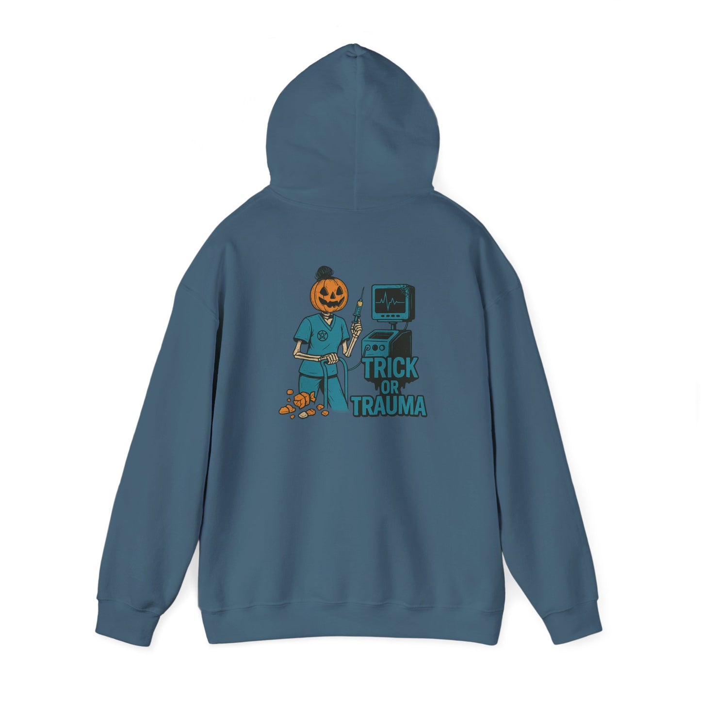 Halloween Trick or Trauma Unisex Hoodie, Perfect for Fall, Cozy Sweatshirt for Halloween Parties, Costume, Gift Idea, Spooky Season Apparel