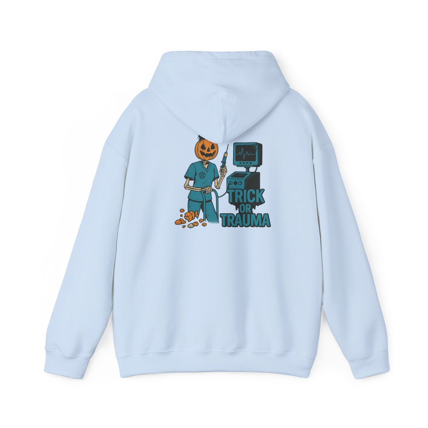 Halloween Trick or Trauma Unisex Hoodie, Perfect for Fall, Cozy Sweatshirt for Halloween Parties, Costume, Gift Idea, Spooky Season Apparel