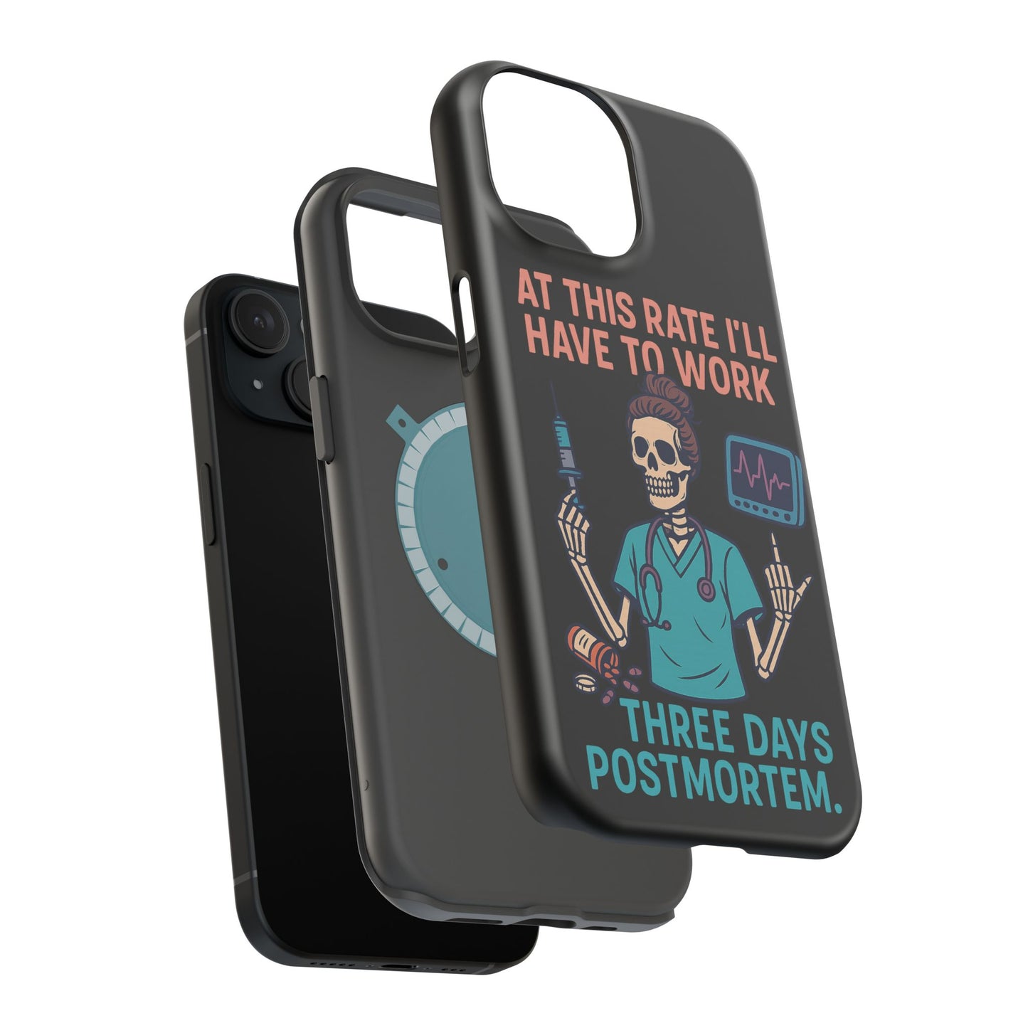Magnetic Tough Phone Case, 3 Days Postmortem Skull Design, Cute Nurse Gift, Halloween Decor, Unique Phone Accessory