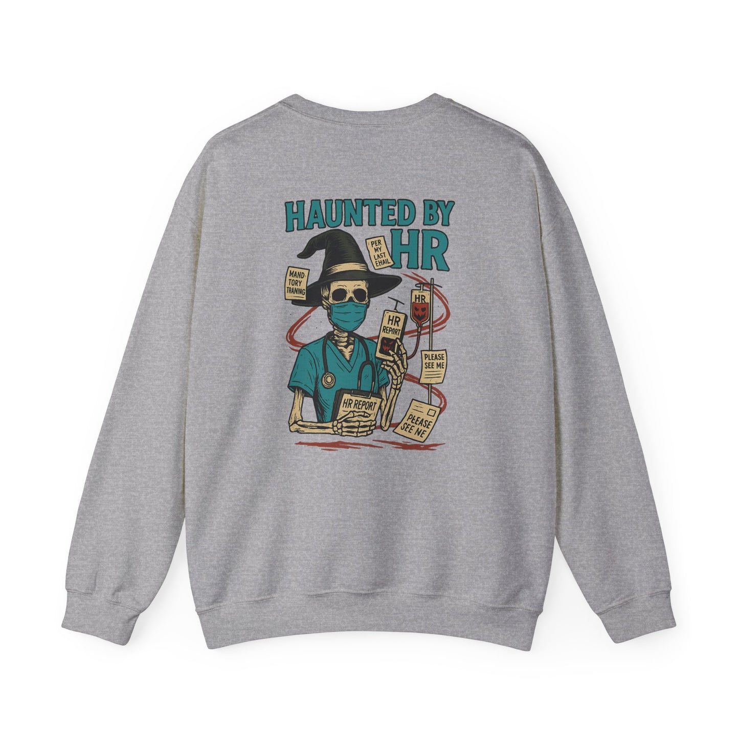 Haunted by HR Sweatshirt, Cozy Unisex Crewneck, Spooky Office Humor, Halloween Gift, Work Attire, Casual Wear