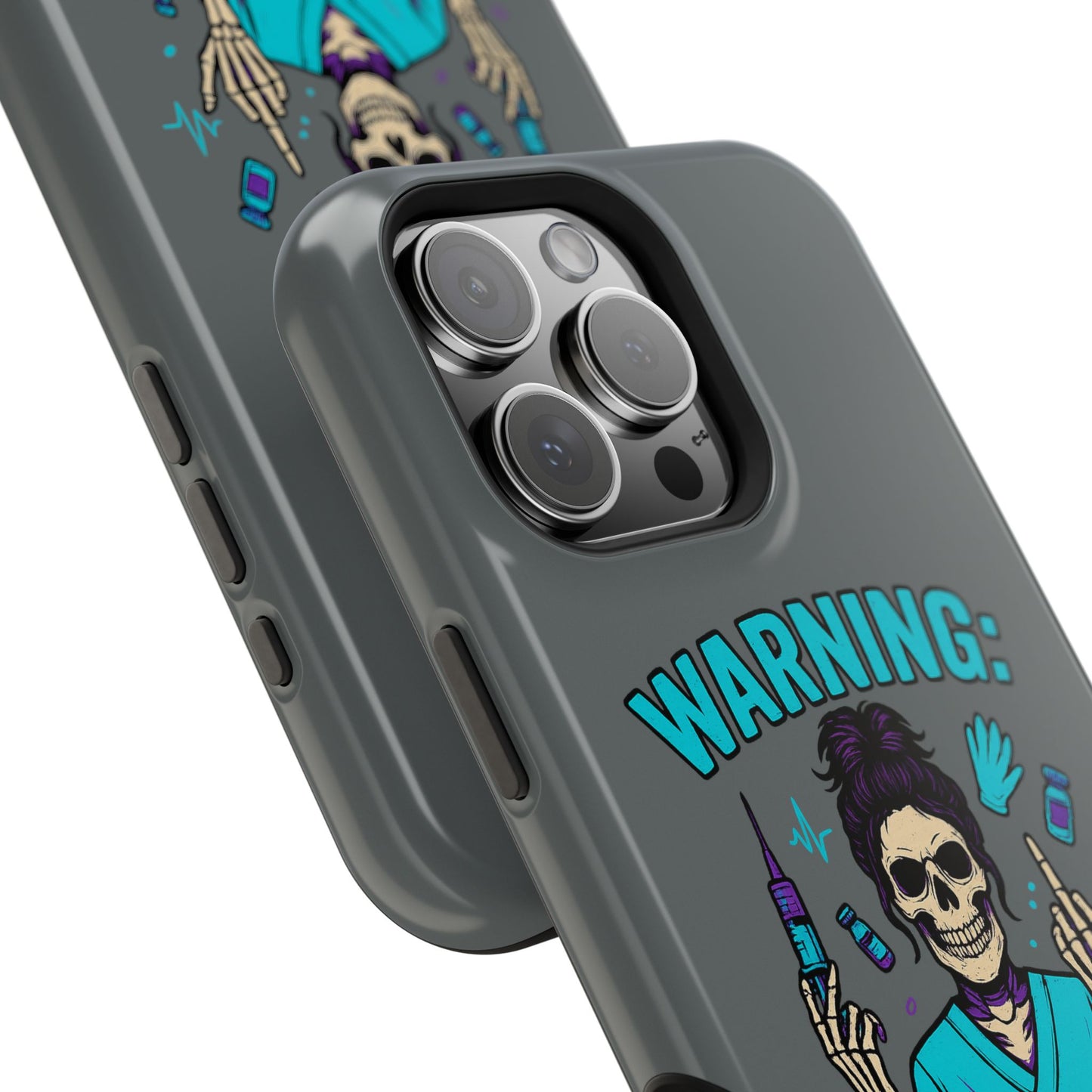 Warning: Meds & Attitude Magnetic Tough Cases | Nurse Gift, Skull Design, Phone Accessory, Healthcare Humor Case, Unique Tech Accessory