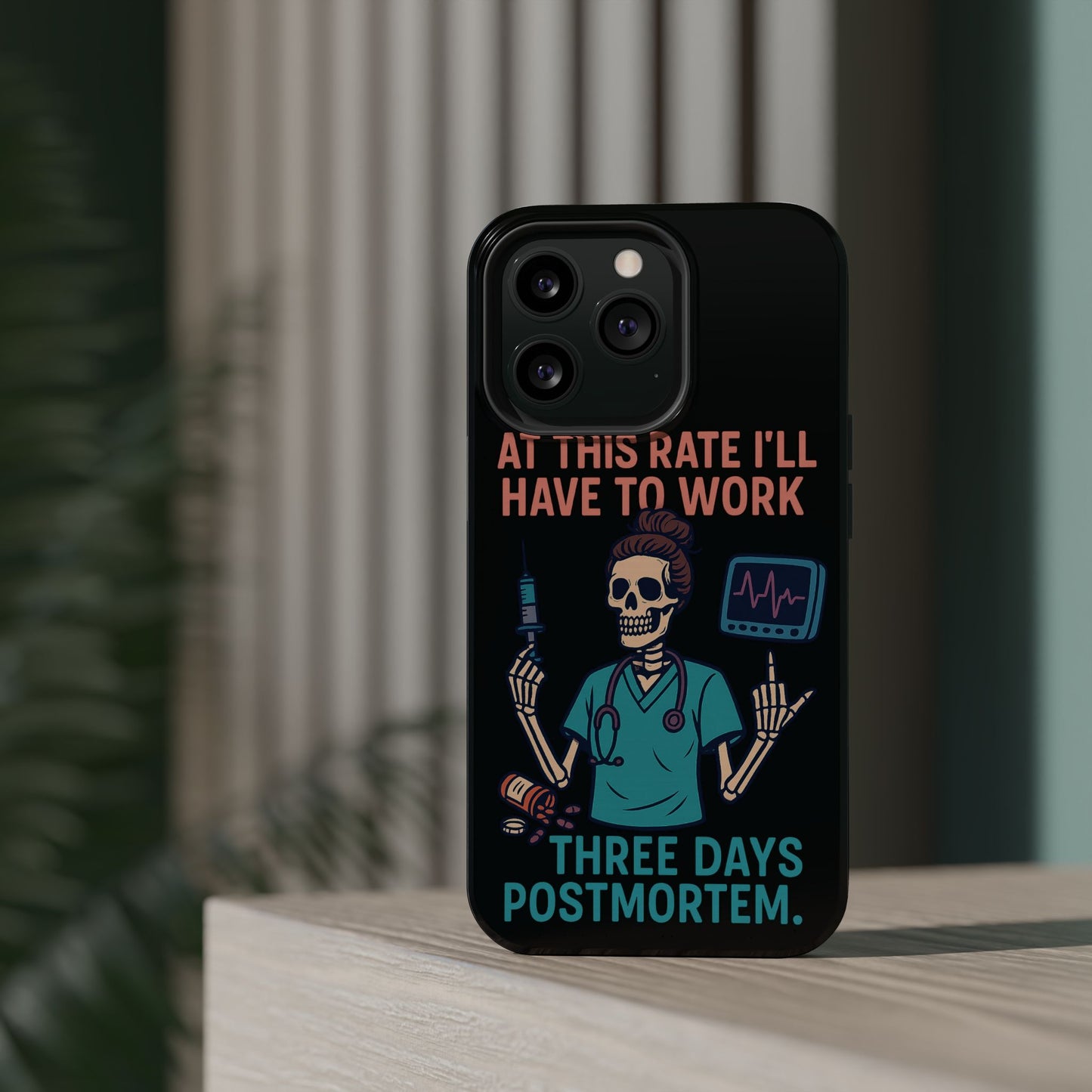 Magnetic Tough Phone Case, 3 Days Postmortem Skull Design, Cute Nurse Gift, Halloween Decor, Unique Phone Accessory