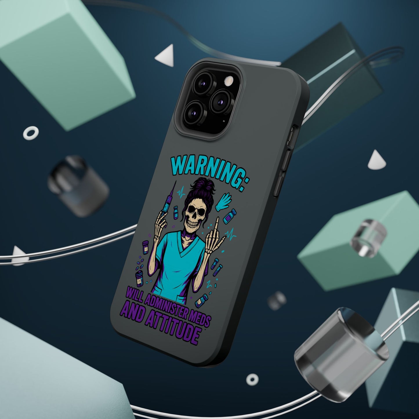 Warning: Meds & Attitude Magnetic Tough Cases | Nurse Gift, Skull Design, Phone Accessory, Healthcare Humor Case, Unique Tech Accessory
