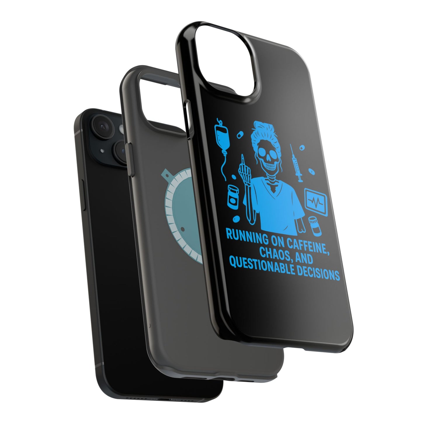Running on Caffeine, Chaos, and Questionable Decisions” – Nurse Life Phone Case