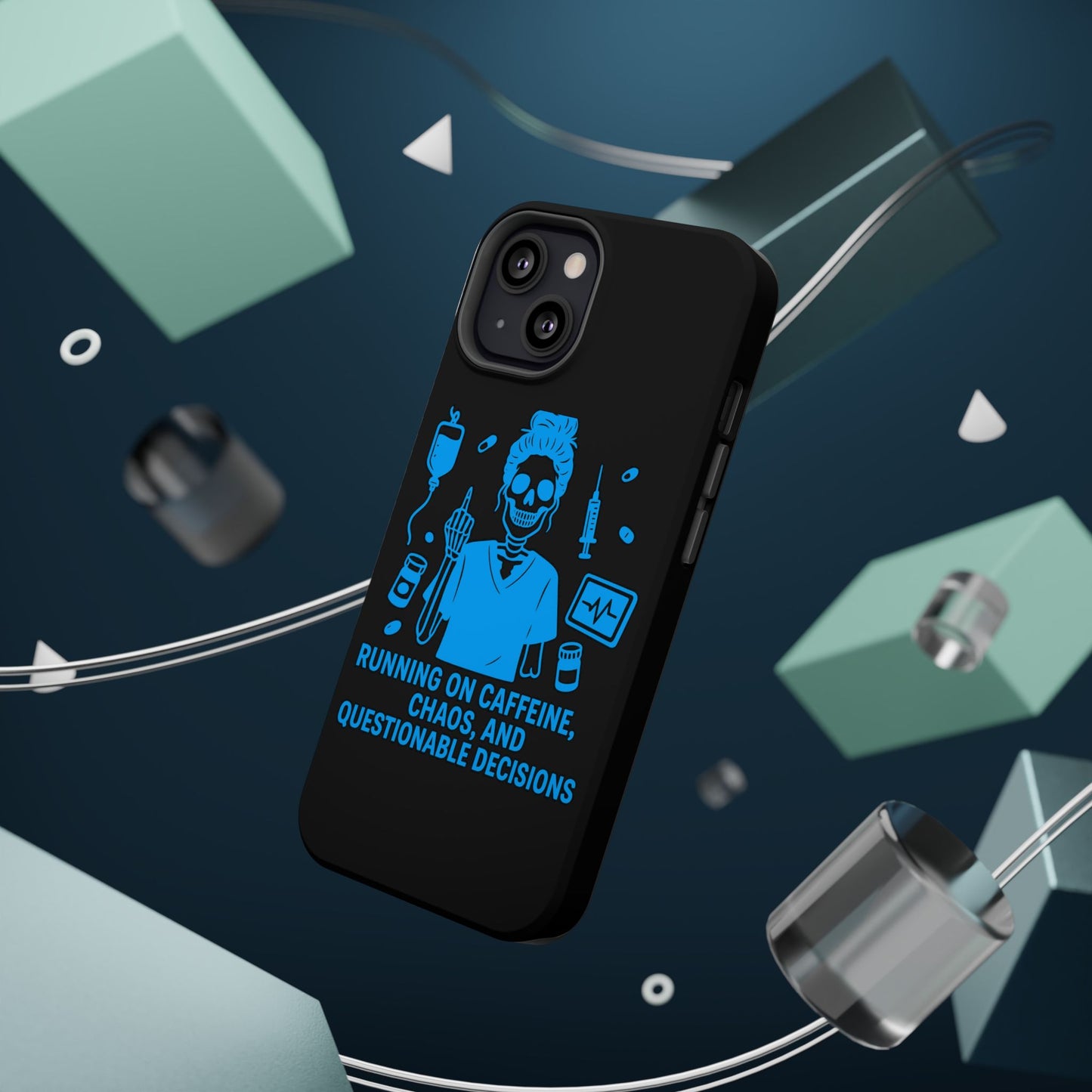 Running on Caffeine, Chaos, and Questionable Decisions” – Nurse Life Phone Case