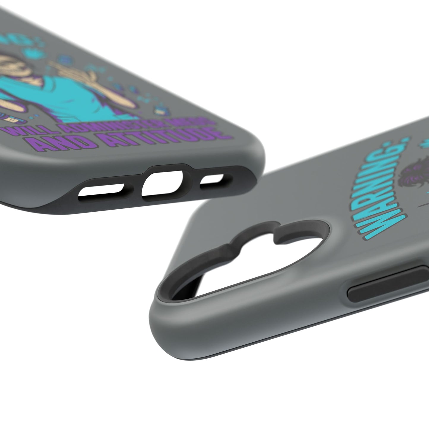 Warning: Meds & Attitude Magnetic Tough Cases | Nurse Gift, Skull Design, Phone Accessory, Healthcare Humor Case, Unique Tech Accessory