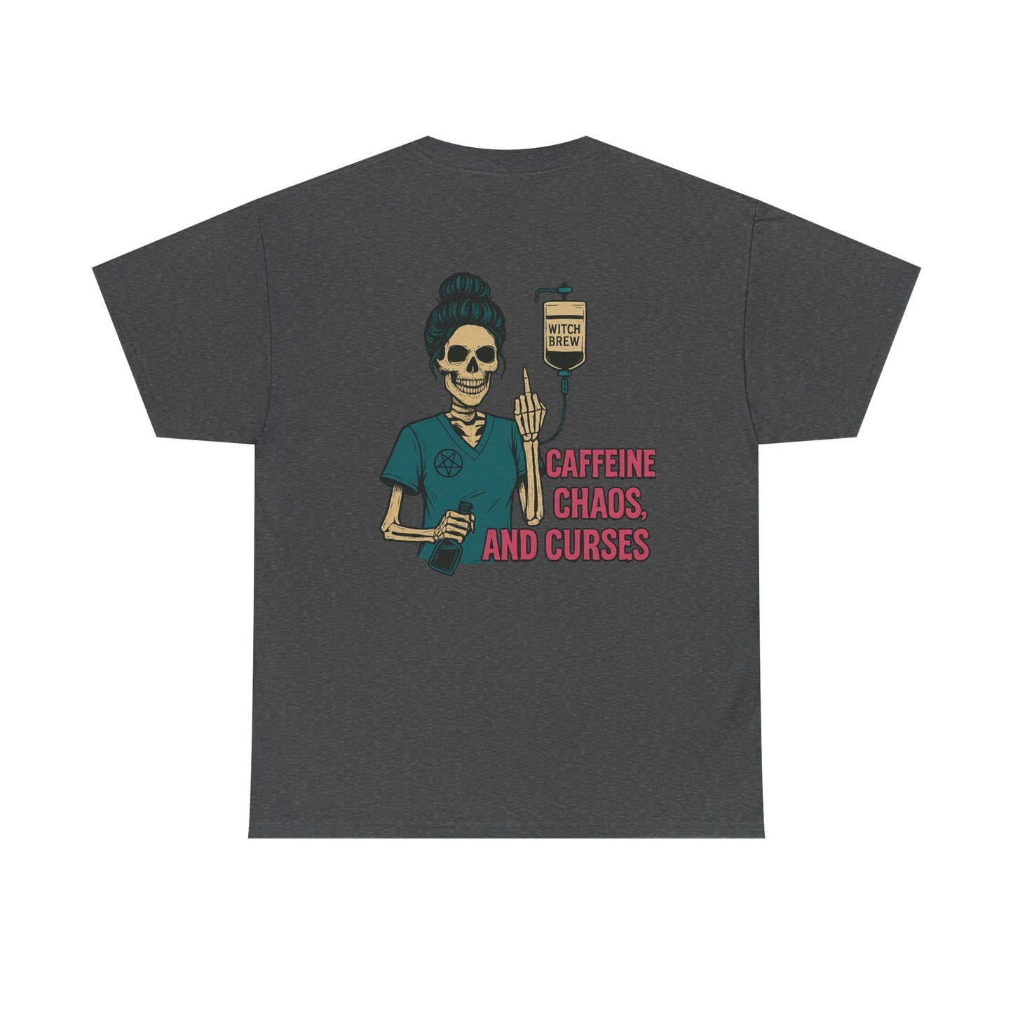 Witchy Caffeine Chaos Tee | Unisex Heavy Cotton Shirt for Halloween, Casual Wear, Gift for Her, Spooky Season, Witchy Vibes