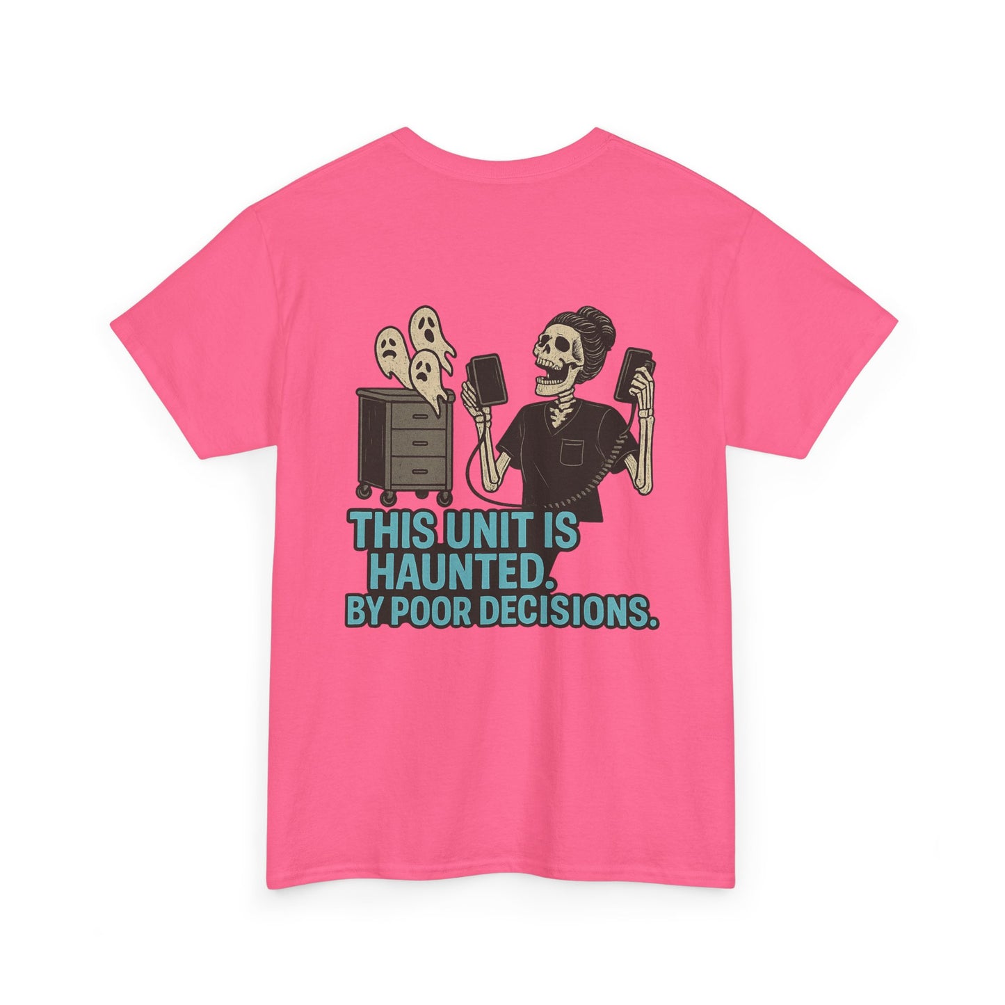 Haunted Poor Decisions Tee – Fun Unisex Heavy Cotton T-Shirt, Halloween Gift, Graphic Tee for Parties, Casual Wear, Spooky Humor