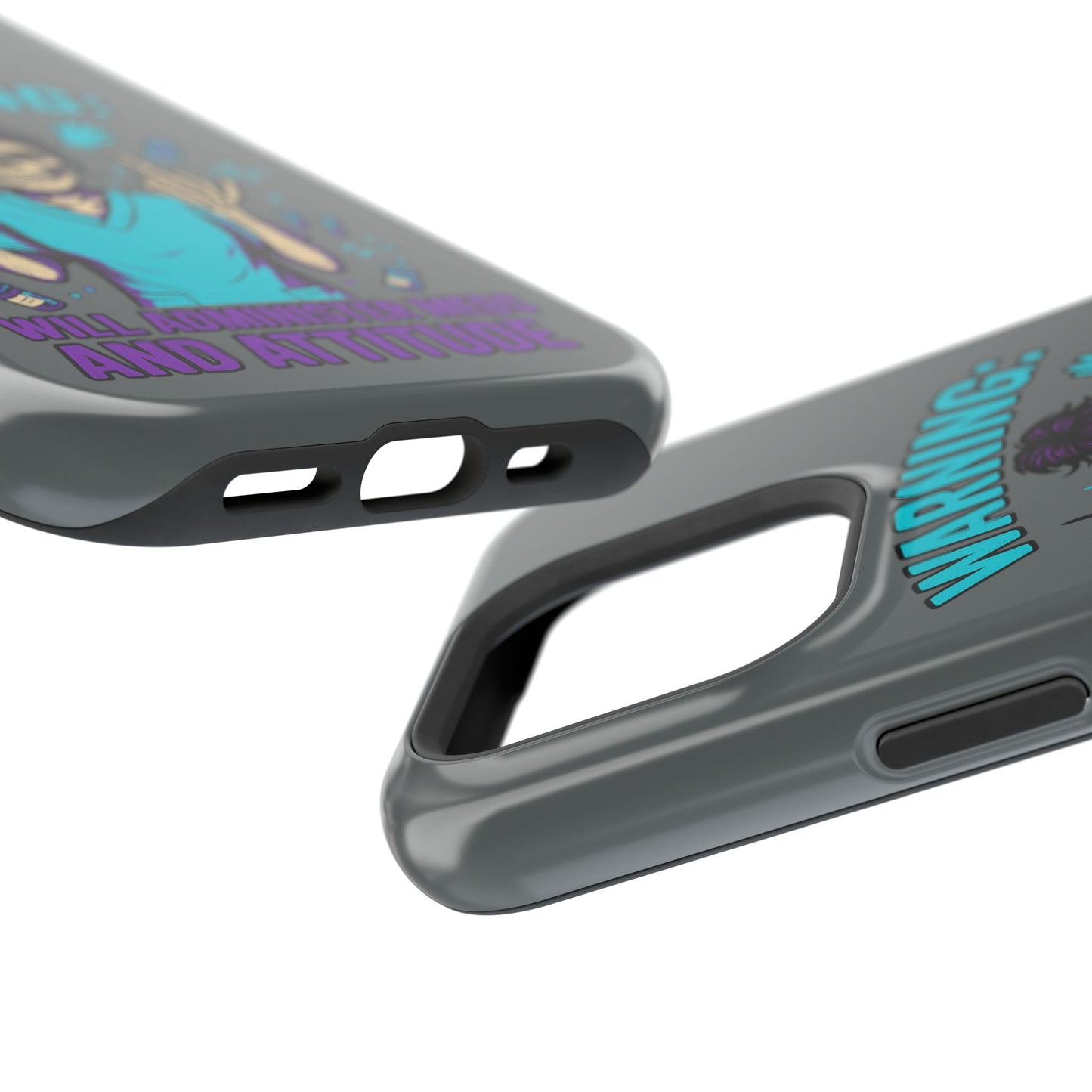 Warning: Meds & Attitude Magnetic Tough Cases | Nurse Gift, Skull Design, Phone Accessory, Healthcare Humor Case, Unique Tech Accessory