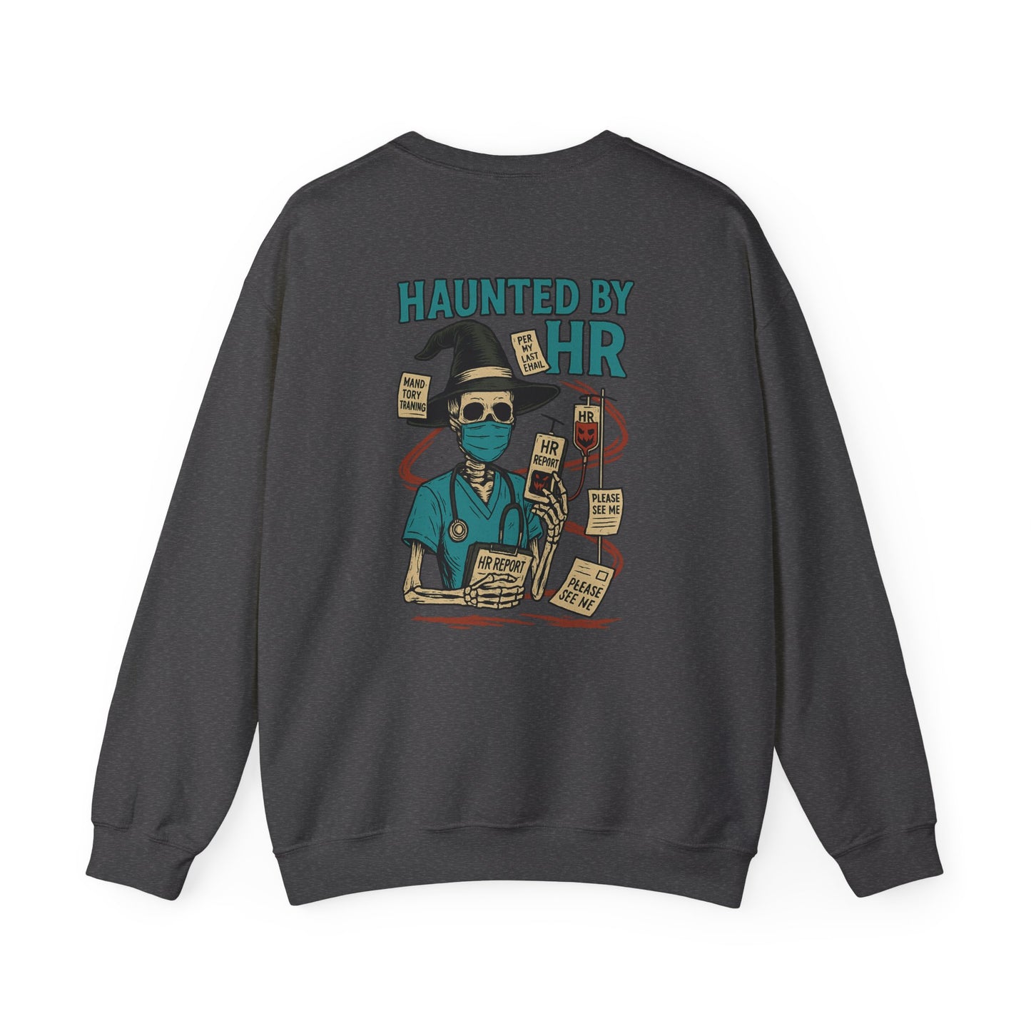 Haunted by HR Sweatshirt, Cozy Unisex Crewneck, Spooky Office Humor, Halloween Gift, Work Attire, Casual Wear