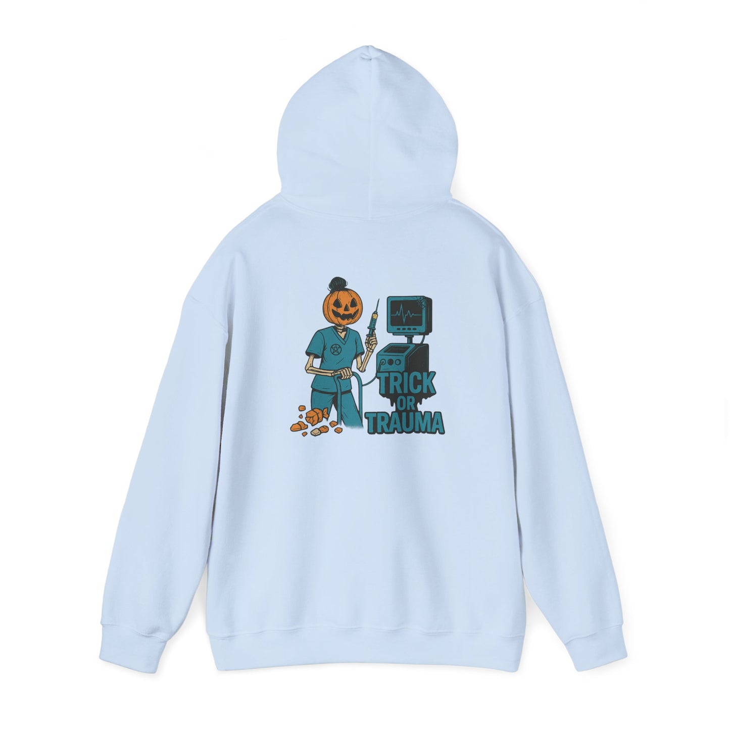 Halloween Trick or Trauma Unisex Hoodie, Perfect for Fall, Cozy Sweatshirt for Halloween Parties, Costume, Gift Idea, Spooky Season Apparel