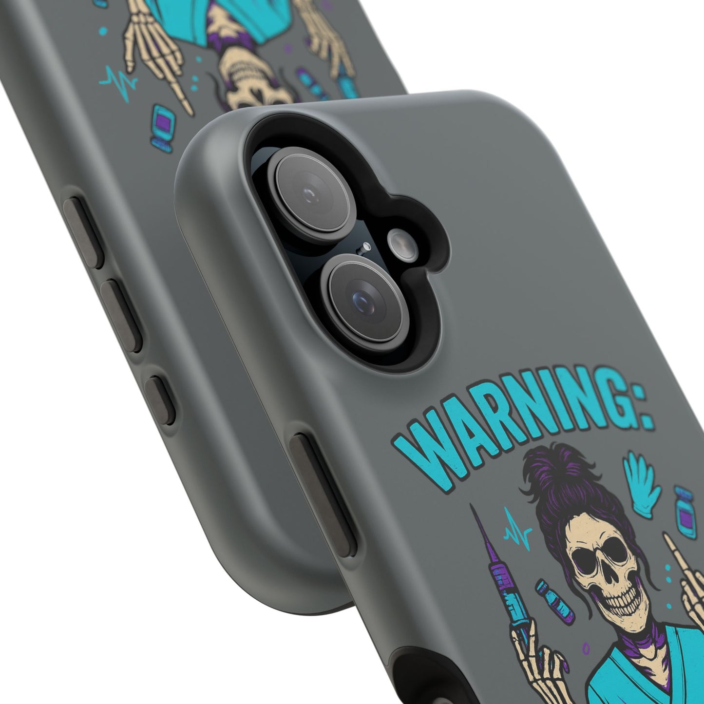 Warning: Meds & Attitude Magnetic Tough Cases | Nurse Gift, Skull Design, Phone Accessory, Healthcare Humor Case, Unique Tech Accessory