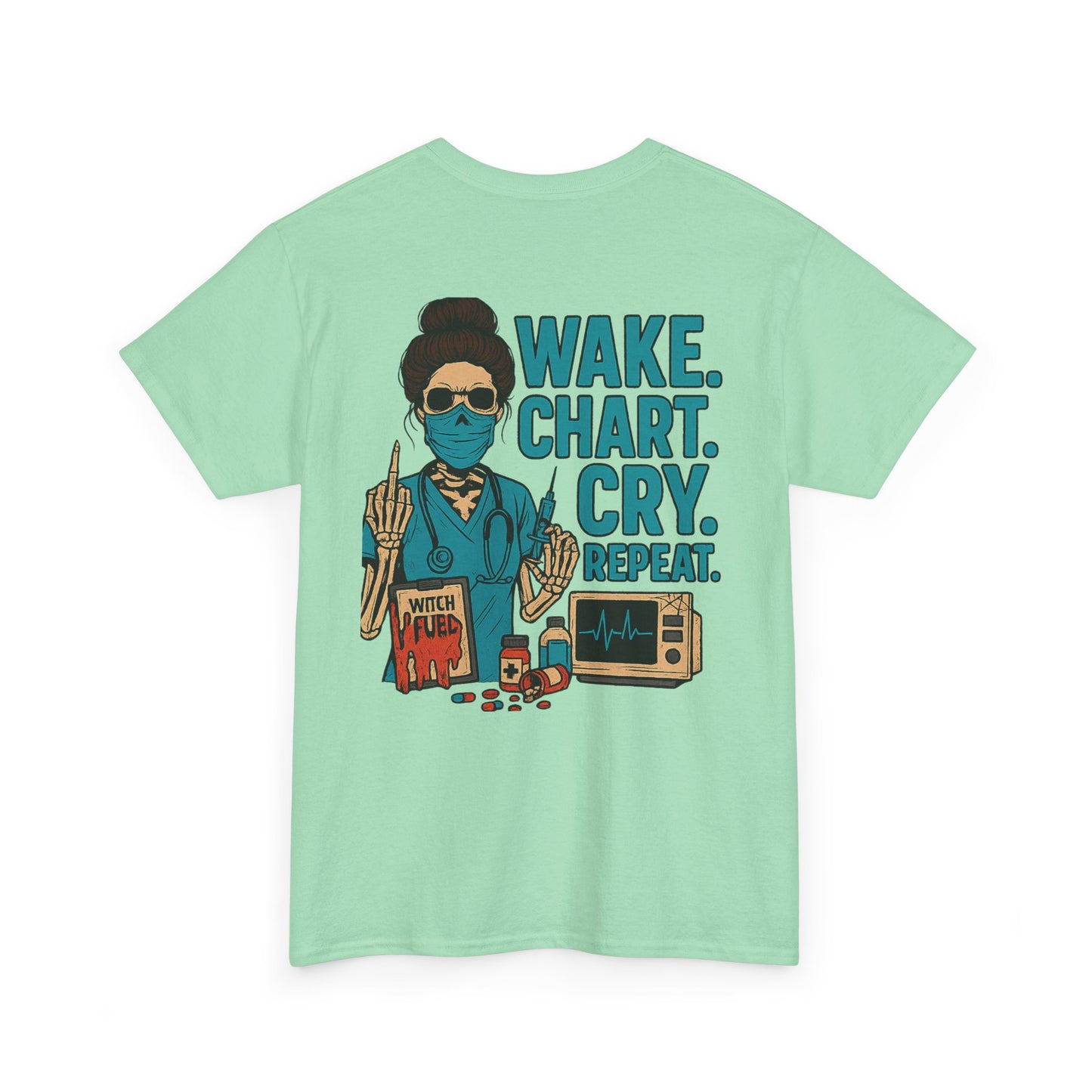 Wake Chart Cry Repeat Unisex Heavy Cotton Tee - Casual Graphic T-Shirt for Creators, Gifts for Artists, Inspirational Apparel, Everyday Wear