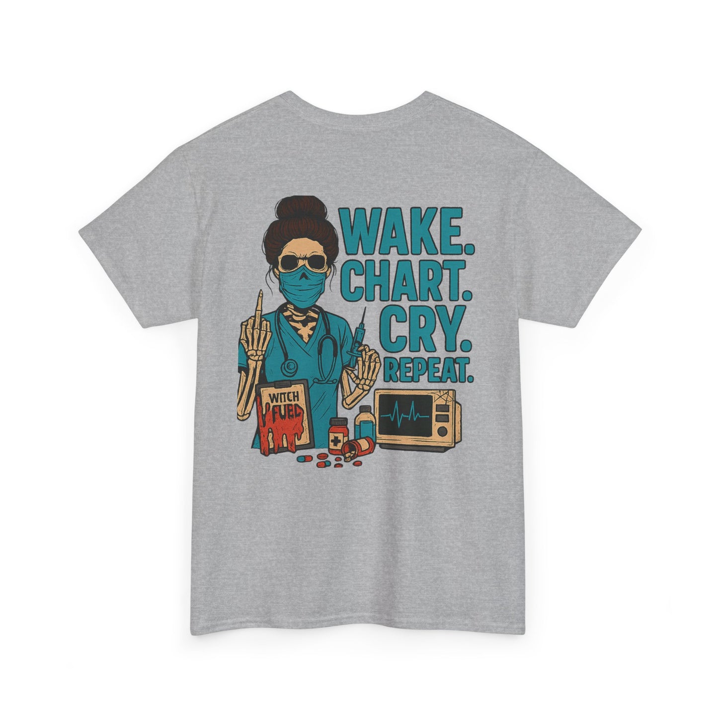 Wake Chart Cry Repeat Unisex Heavy Cotton Tee - Casual Graphic T-Shirt for Creators, Gifts for Artists, Inspirational Apparel, Everyday Wear