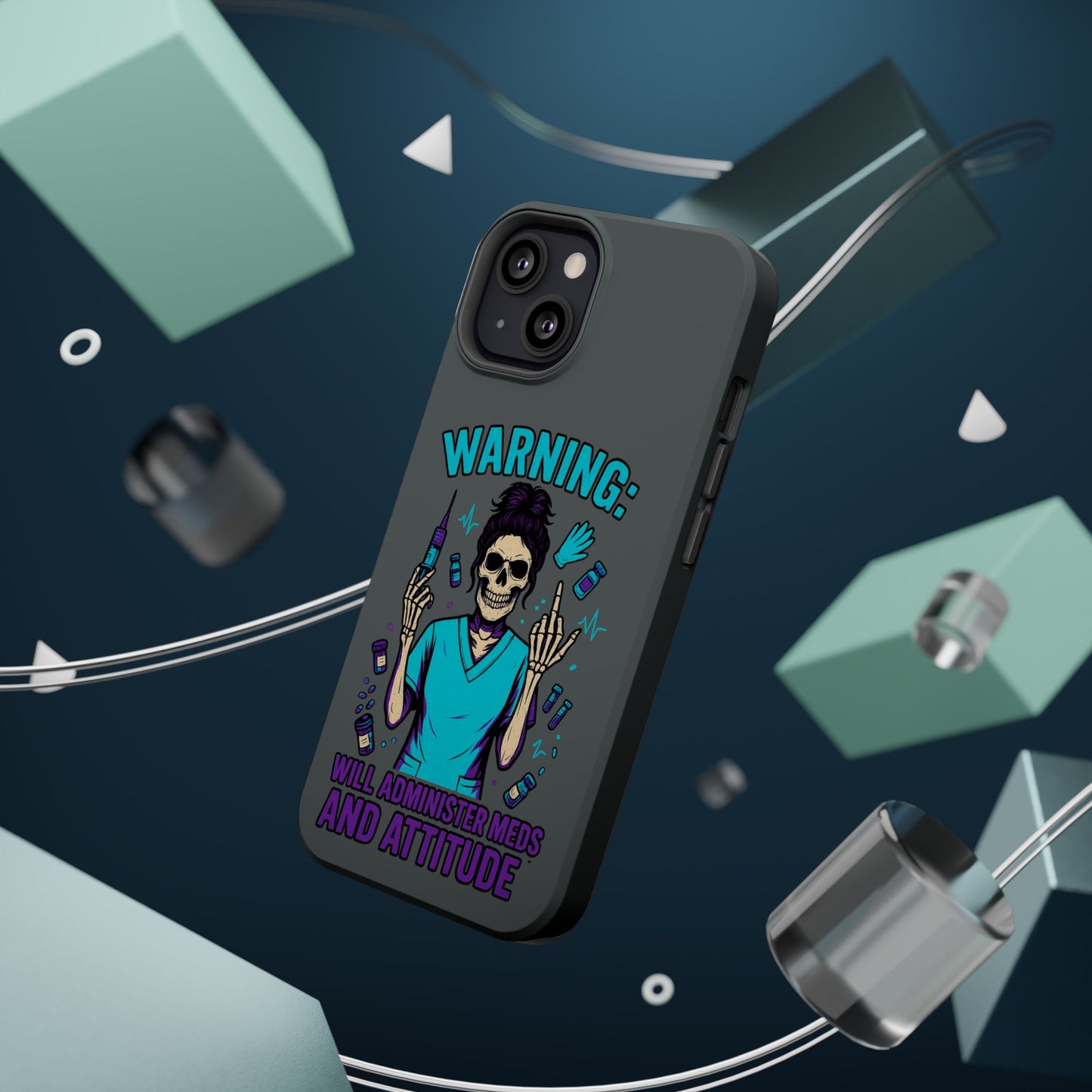 Warning: Meds & Attitude Magnetic Tough Cases | Nurse Gift, Skull Design, Phone Accessory, Healthcare Humor Case, Unique Tech Accessory