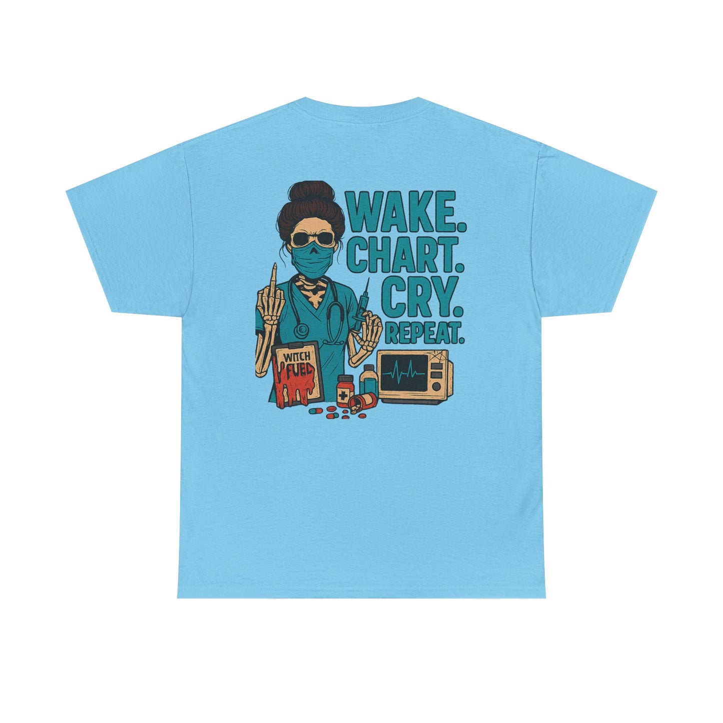 Wake Chart Cry Repeat Unisex Heavy Cotton Tee - Casual Graphic T-Shirt for Creators, Gifts for Artists, Inspirational Apparel, Everyday Wear