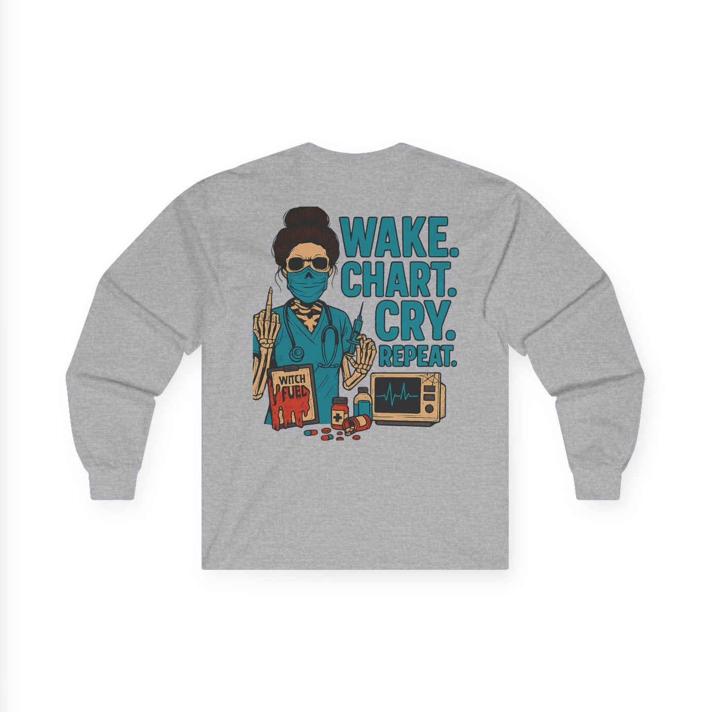 Motivational Long Sleeve Tee, Graphic Tee, Inspirational Shirt, Gift for Creatives, Wake Chart Cry Repeat
