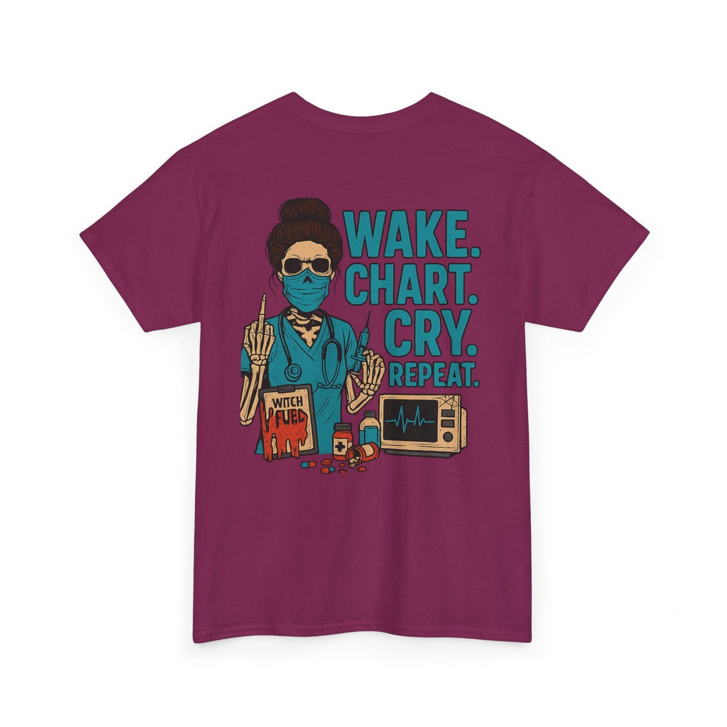 Wake Chart Cry Repeat Unisex Heavy Cotton Tee - Casual Graphic T-Shirt for Creators, Gifts for Artists, Inspirational Apparel, Everyday Wear