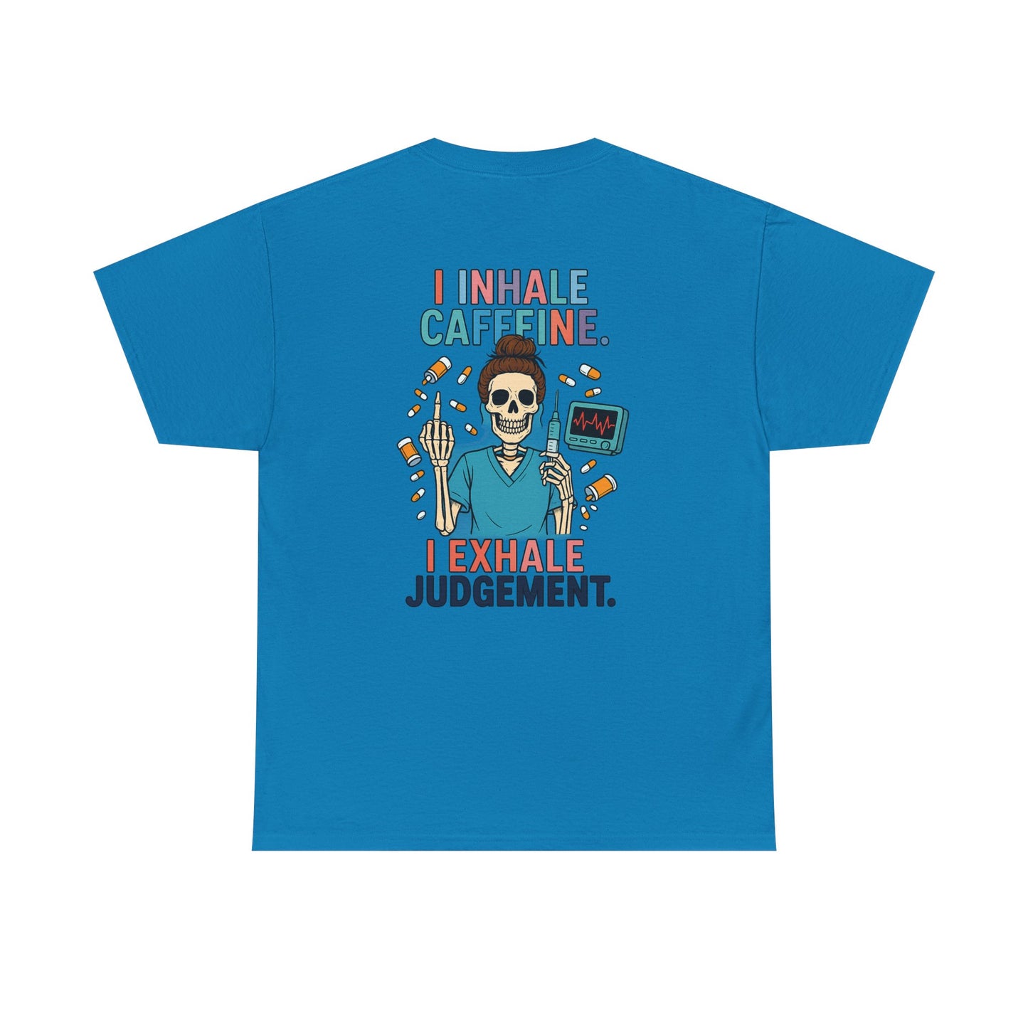 Funny Skeleton Caffeine Tee, Unisex Graphic T-Shirt, Quirky Gift for Coffee Lovers, Halloween Apparel, Casual Humor Shirt
