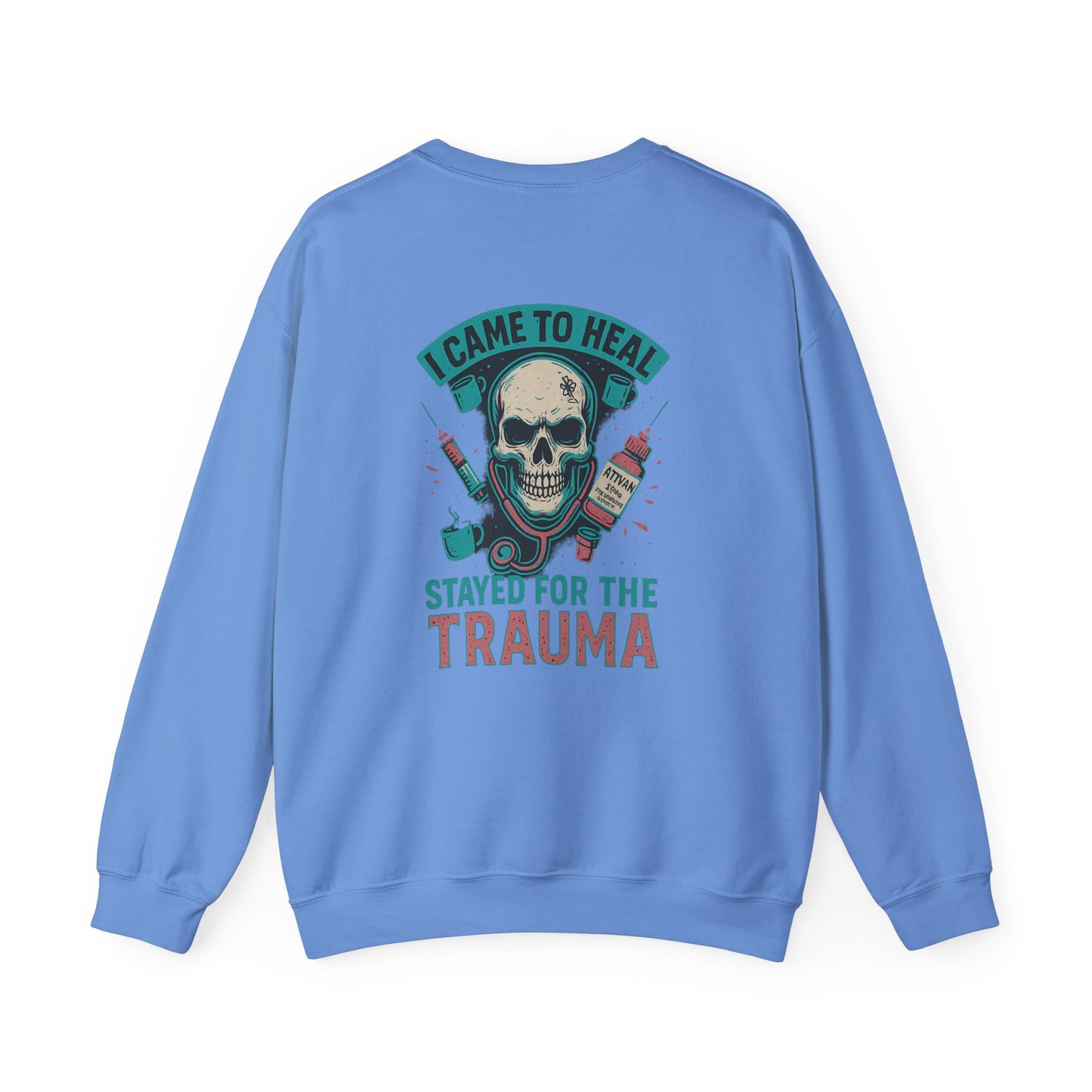 Skull Design Crewneck Sweatshirt, Cozy Graphic Pullover, Unisex Gift for Trauma Survivors, Halloween Style, Casual Comfort Wear