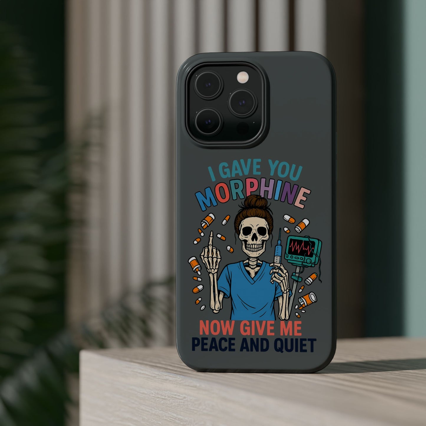 Gothic Phone Case, Unique Skeleton Design, Funny Gift for Nurses, Halloween Accessory, Hospital Humor
