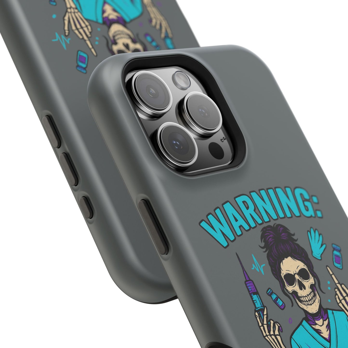 Warning: Meds & Attitude Magnetic Tough Cases | Nurse Gift, Skull Design, Phone Accessory, Healthcare Humor Case, Unique Tech Accessory