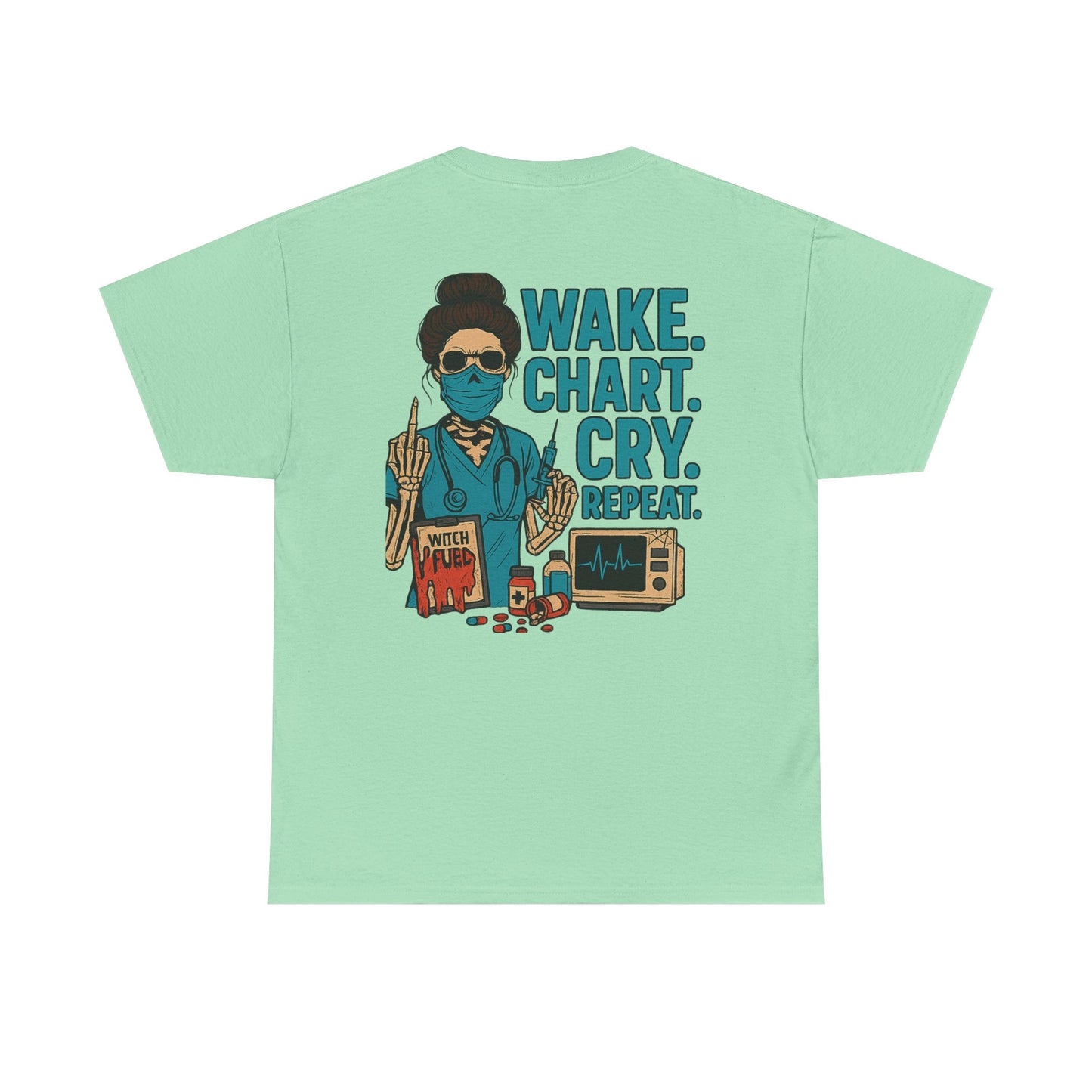 Wake Chart Cry Repeat Unisex Heavy Cotton Tee - Casual Graphic T-Shirt for Creators, Gifts for Artists, Inspirational Apparel, Everyday Wear