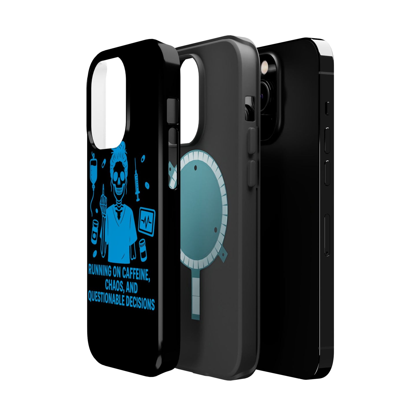 Running on Caffeine, Chaos, and Questionable Decisions” – Nurse Life Phone Case