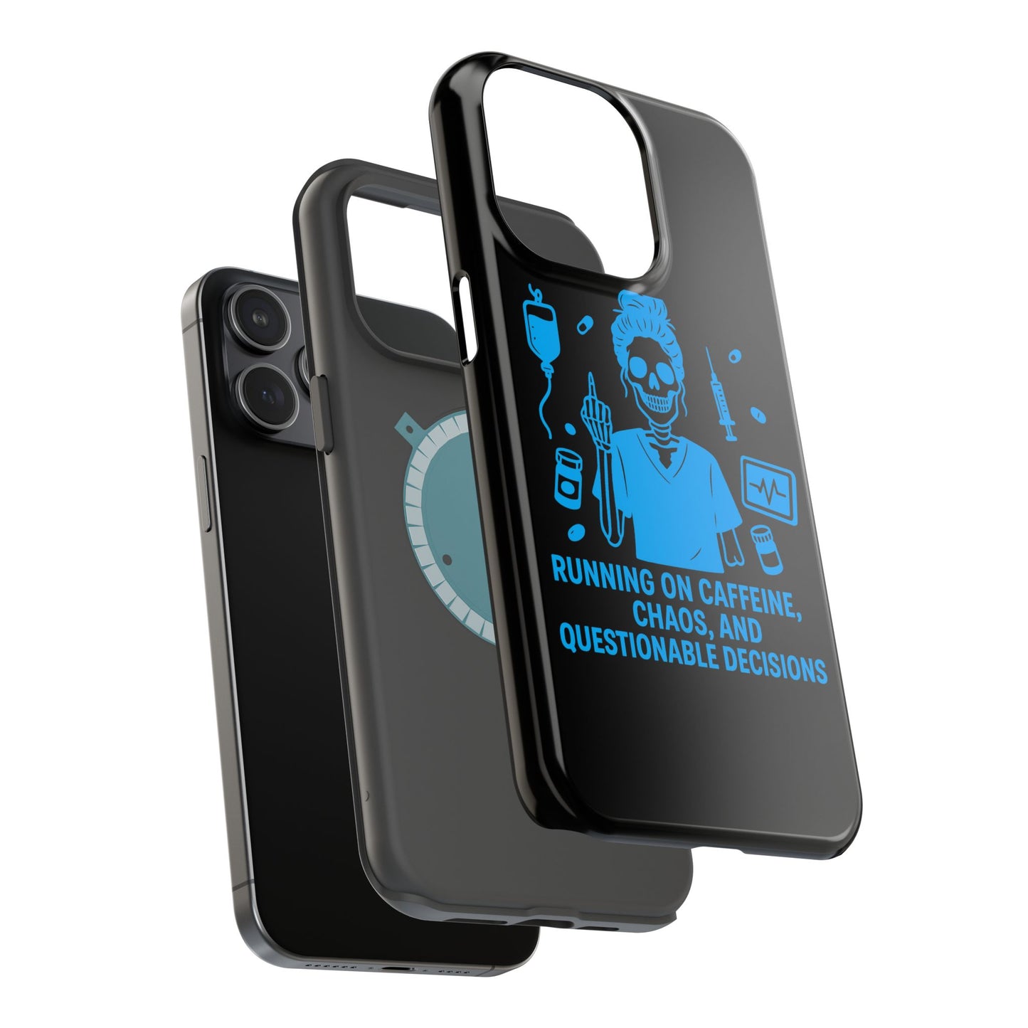 Running on Caffeine, Chaos, and Questionable Decisions” – Nurse Life Phone Case