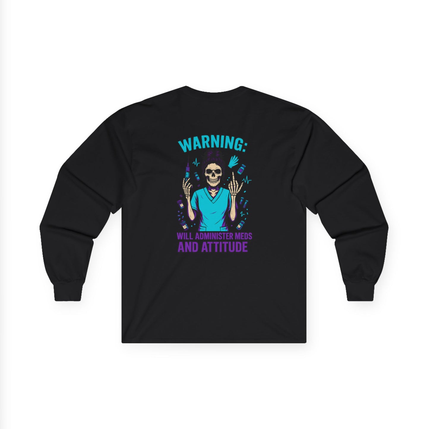 Warning: Attitude Unisex Long Sleeve Tee, Casual Streetwear, Gift for Fashion Lovers, Cool Graphic Tee, Perfect for Holidays