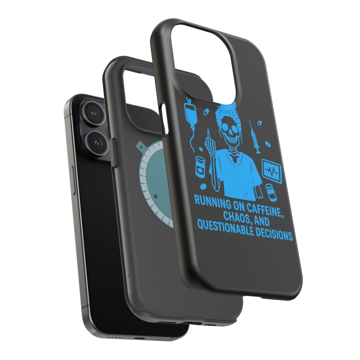 Running on Caffeine, Chaos, and Questionable Decisions” – Nurse Life Phone Case