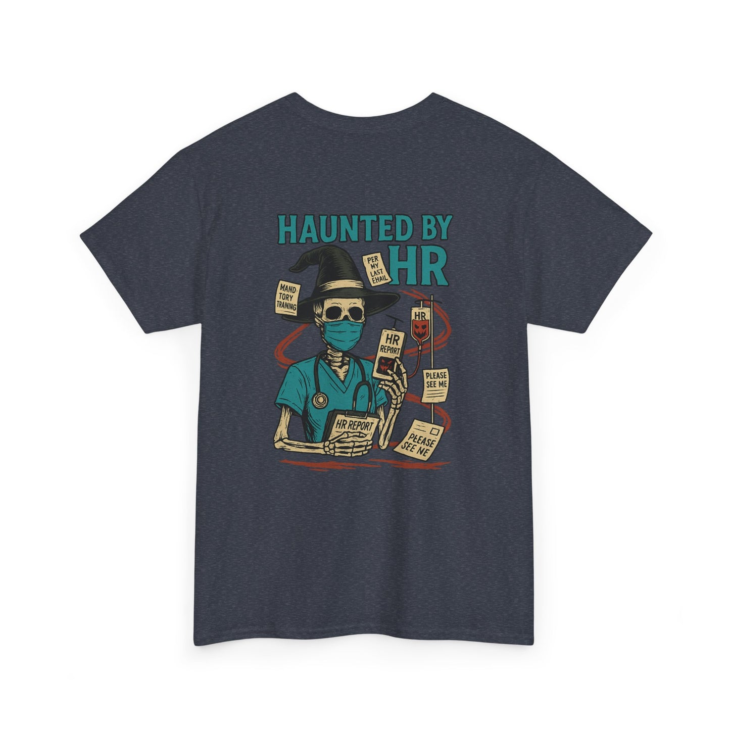 Haunted by HR Graphic Tee, Unisex Heavy Cotton Shirt, Halloween T-Shirt, Fun Office Humor, Spooky Gifts, Casual Wear