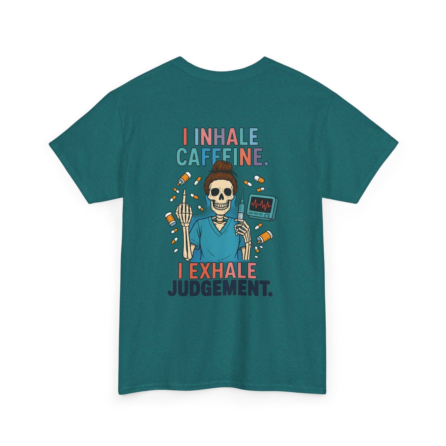 Funny Skeleton Caffeine Tee, Unisex Graphic T-Shirt, Quirky Gift for Coffee Lovers, Halloween Apparel, Casual Humor Shirt