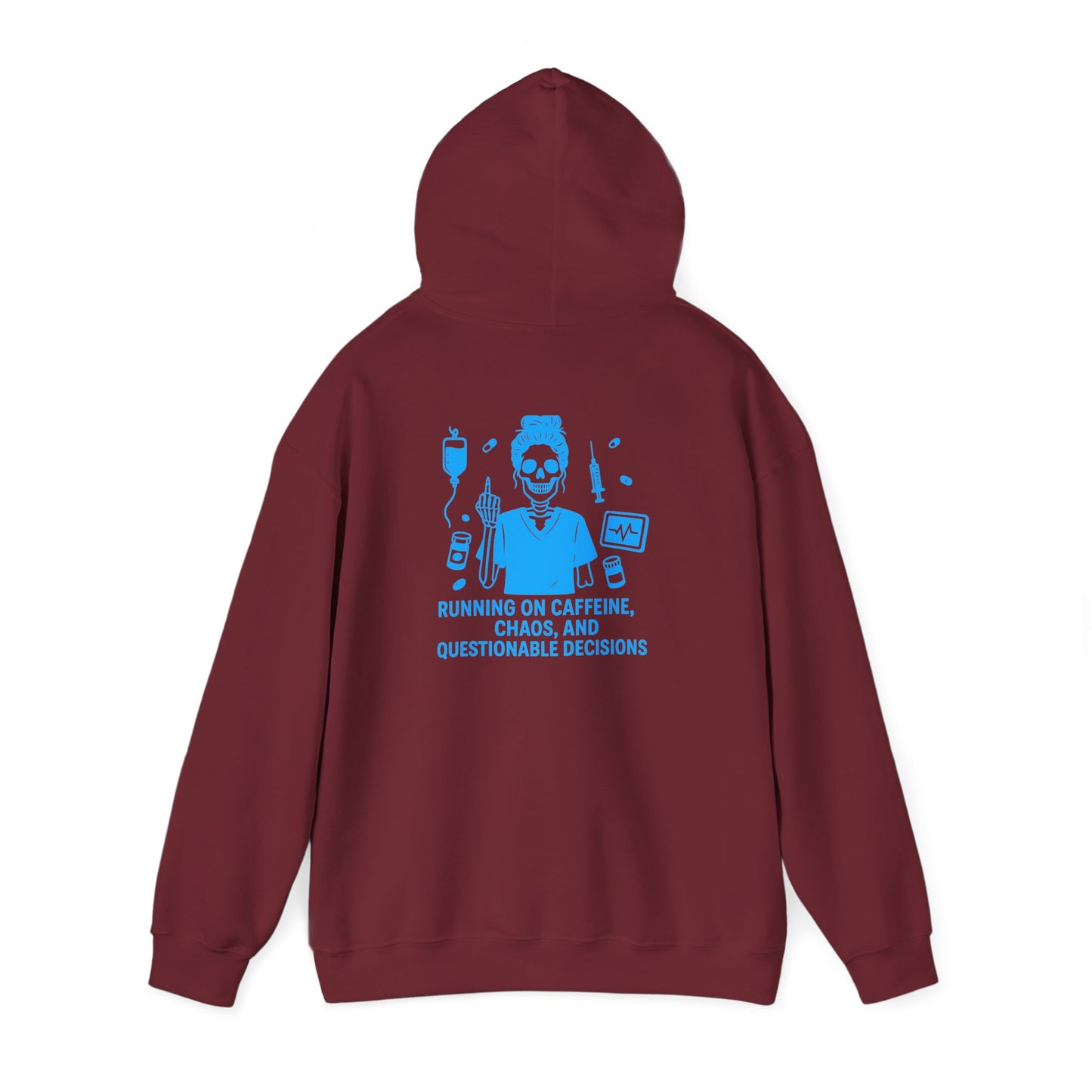“Running on Caffeine, Chaos, and Questionable Decisions” – Sarcastic Nurse Hoodie