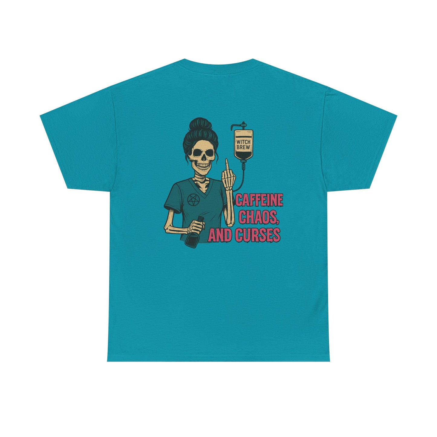 Witchy Caffeine Chaos Tee | Unisex Heavy Cotton Shirt for Halloween, Casual Wear, Gift for Her, Spooky Season, Witchy Vibes