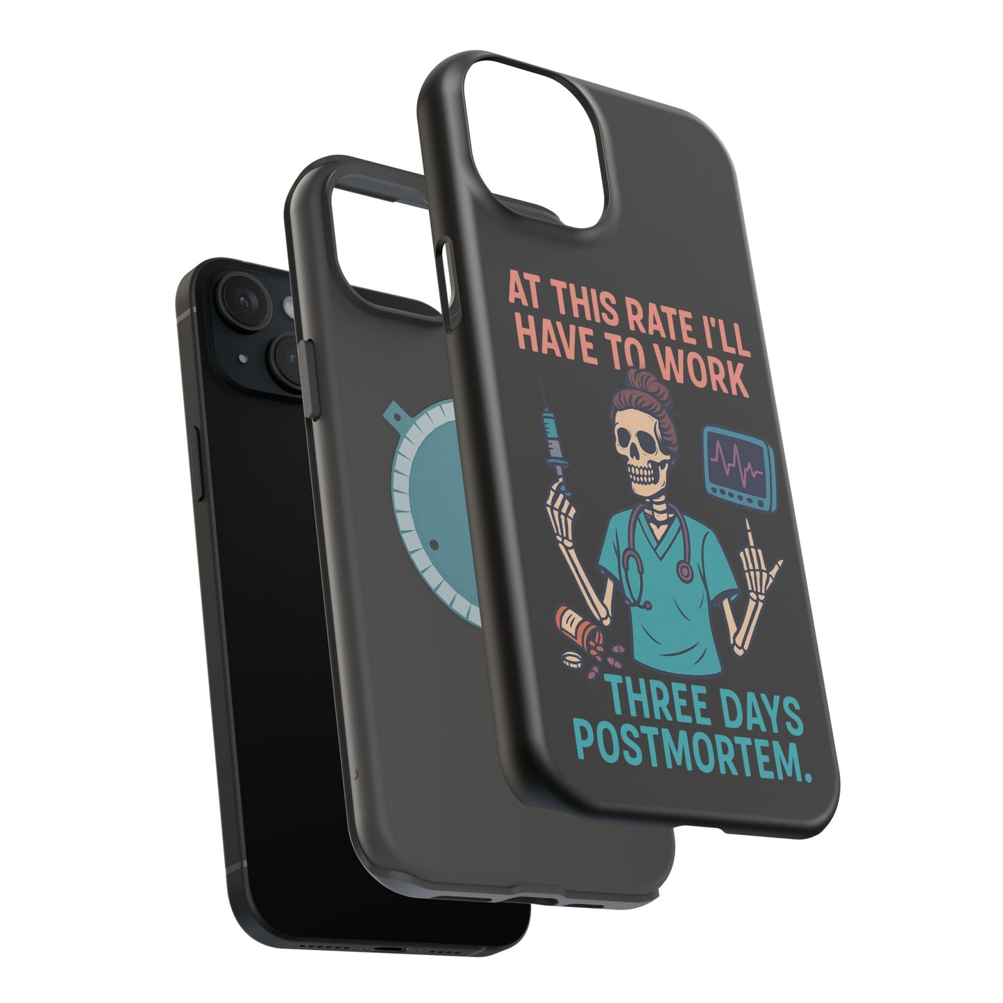 Magnetic Tough Phone Case, 3 Days Postmortem Skull Design, Cute Nurse Gift, Halloween Decor, Unique Phone Accessory