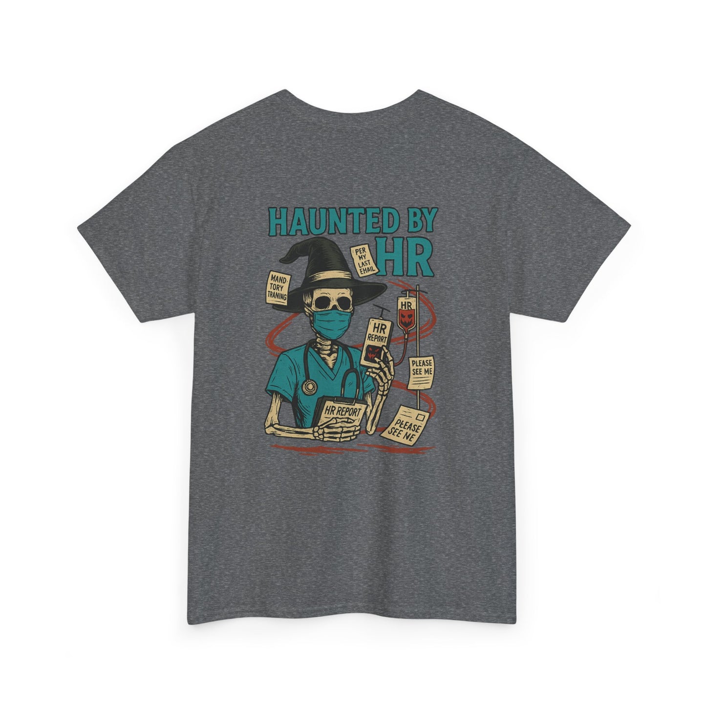 Haunted by HR Graphic Tee, Unisex Heavy Cotton Shirt, Halloween T-Shirt, Fun Office Humor, Spooky Gifts, Casual Wear