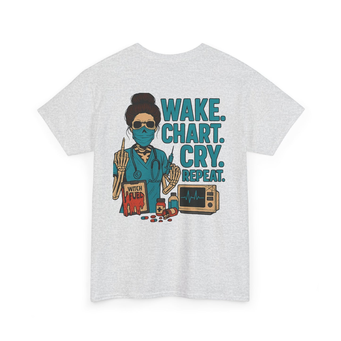 Wake Chart Cry Repeat Unisex Heavy Cotton Tee - Casual Graphic T-Shirt for Creators, Gifts for Artists, Inspirational Apparel, Everyday Wear